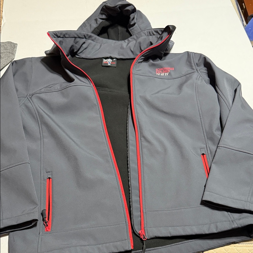 Sz XXL Scandinavian Explorer Softshell Gray Hooded Jacket Unisex Waterproof